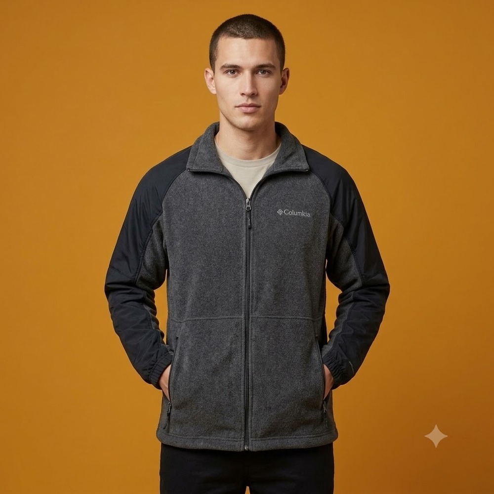 Columbia Fleece Jacket Mens M Gray Full Zip Outdoor Trail Hiking